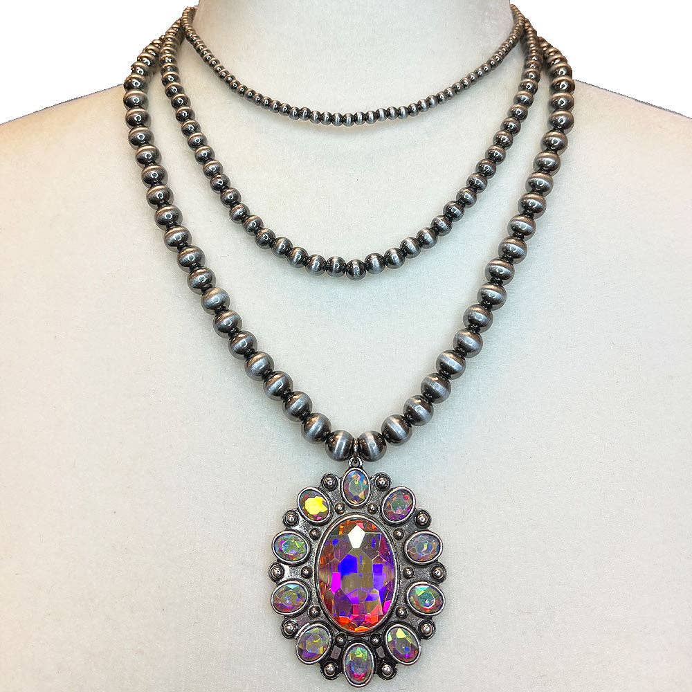 Western Crystal Concho Statement Necklace-Necklaces-Turquoise Haven-Stuffology - Where Vintage Meets Modern, A Boutique for Real Women in Crosbyton, TX