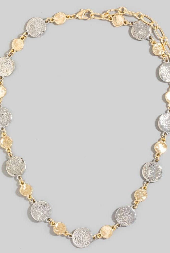 Metallic Hammered Coins Chain Necklace-Necklaces-The Looks by Fame Accessories-Stuffology - Where Vintage Meets Modern, A Boutique for Real Women in Crosbyton, TX