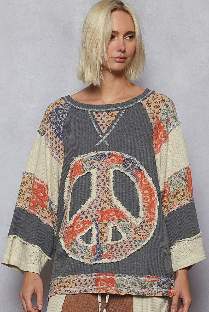 POL Clothing - Peace Sign Top-Pullover Top-Pol Clothing-Stuffology - Where Vintage Meets Modern, A Boutique for Real Women in Crosbyton, TX