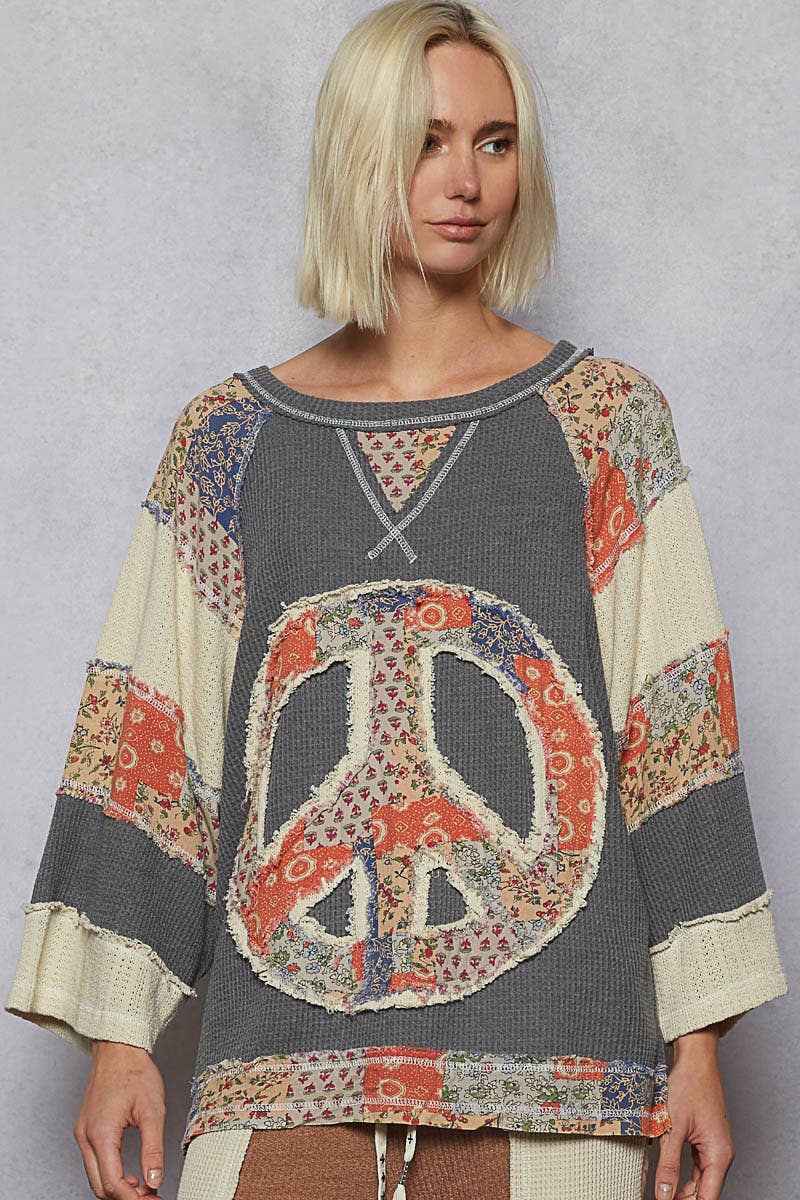 POL Clothing - Peace Sign Top-Pullover Top-Pol Clothing-Stuffology - Where Vintage Meets Modern, A Boutique for Real Women in Crosbyton, TX