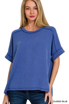 Corded Rib Short Cuff Sleeve Raw Edge Top-TOP-Stuffology Boutique-Stuffology - Where Vintage Meets Modern, A Boutique for Real Women in Crosbyton, TX