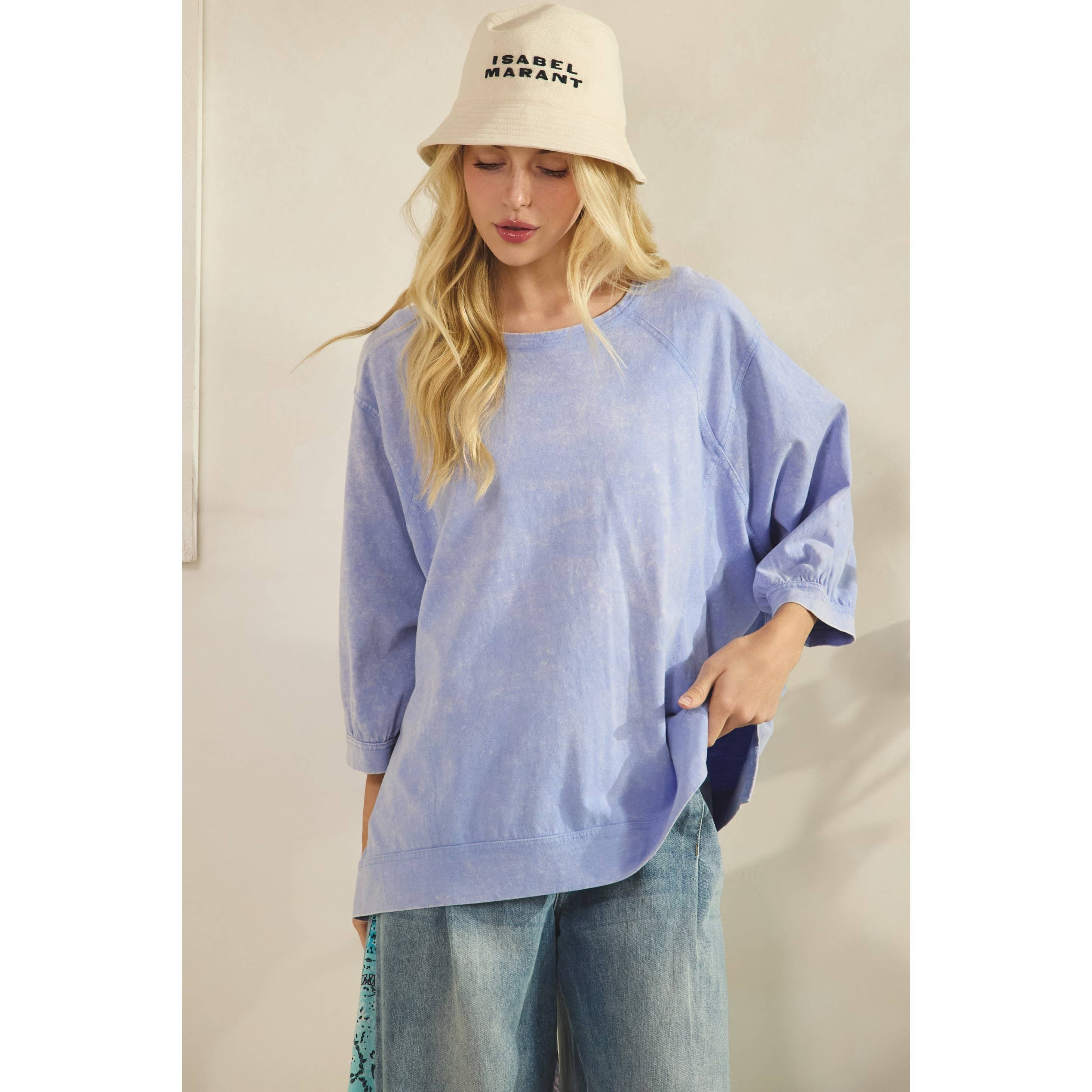 MINERAL WASH OVERSIZE PUFF-SLEEVE PULLOVER TEE-TOP-Sage + Fig-Stuffology - Where Vintage Meets Modern, A Boutique for Real Women in Crosbyton, TX