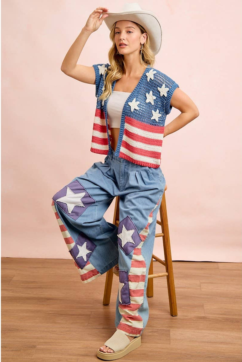 American Flag Short Sleeve Cardigan-Cardigan-BiBi-Stuffology - Where Vintage Meets Modern, A Boutique for Real Women in Crosbyton, TX