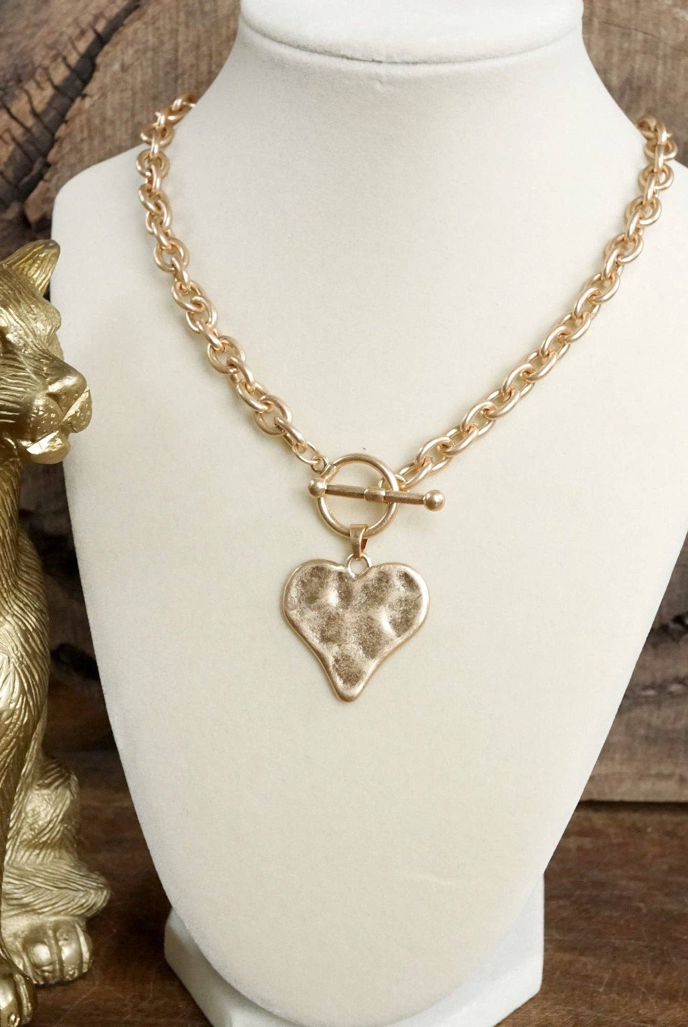 Boho Hammered Heart Front Toggle Necklace – Rustic Gold or Silver-Necklaces-PennyLine inc-Stuffology - Where Vintage Meets Modern, A Boutique for Real Women in Crosbyton, TX