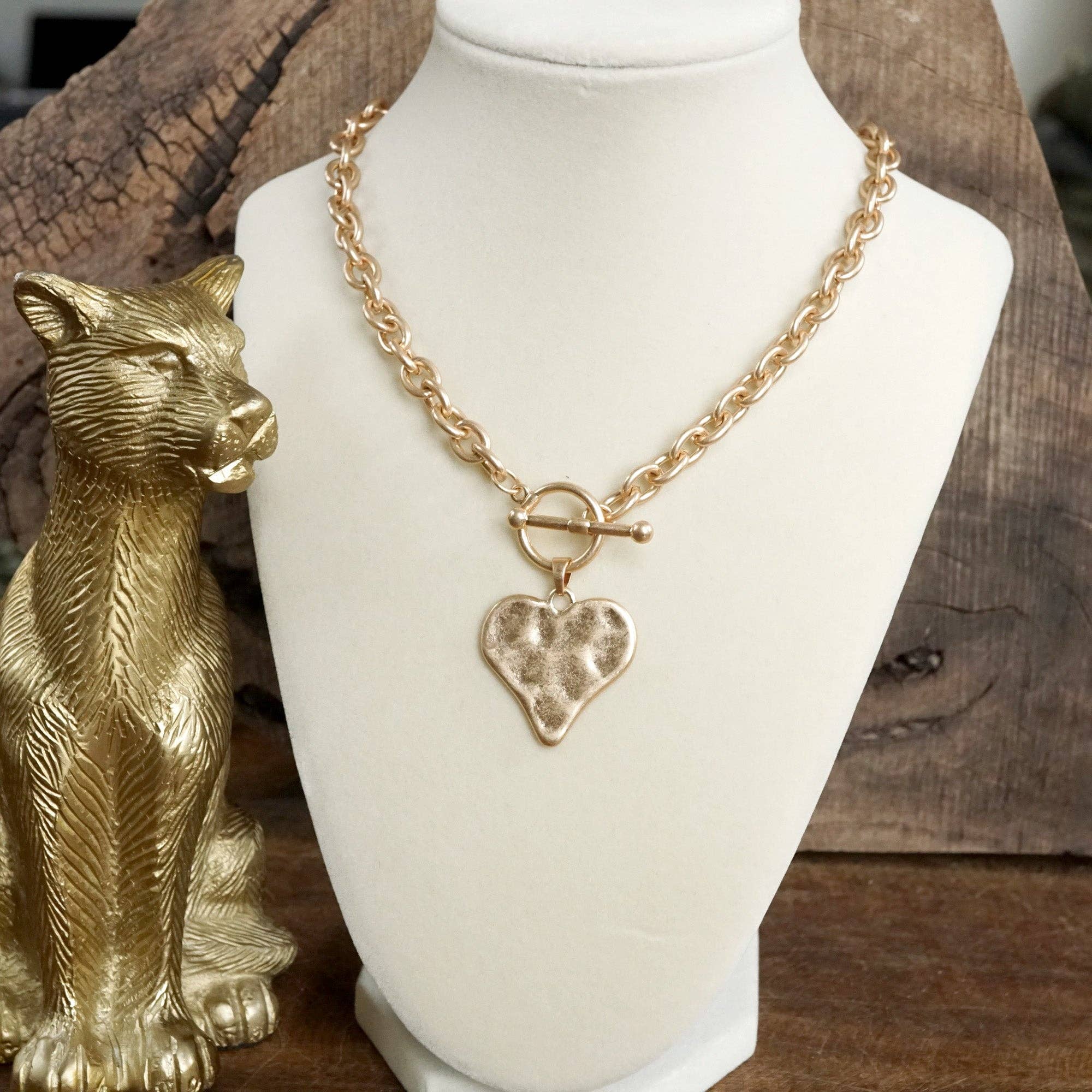 Boho Hammered Heart Front Toggle Necklace – Rustic Gold or Silver-Necklaces-PennyLine inc-Stuffology - Where Vintage Meets Modern, A Boutique for Real Women in Crosbyton, TX