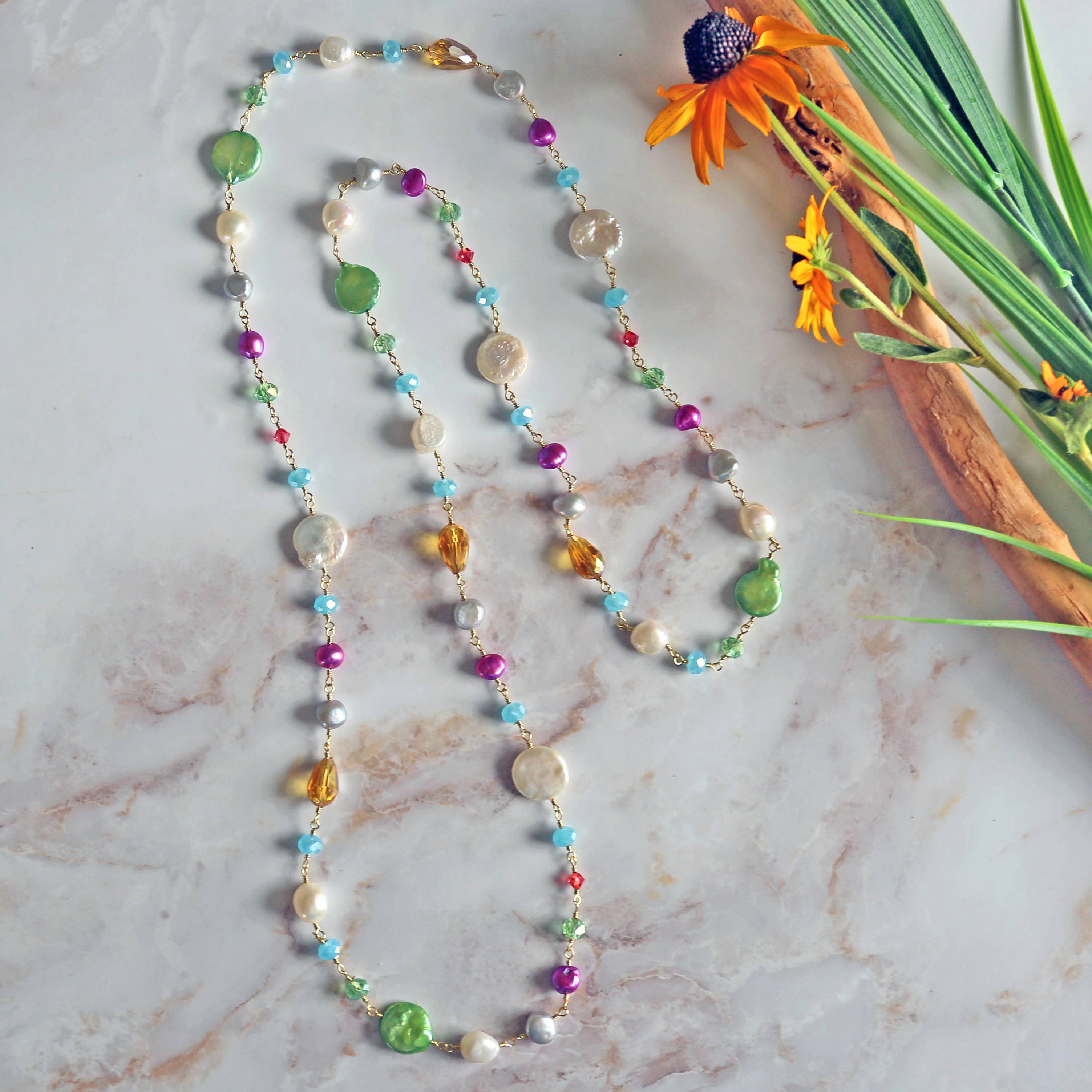 Cultured Pearl and Crystals Rosary Style Necklace-IST Jewelry-Stuffology - Where Vintage Meets Modern, A Boutique for Real Women in Crosbyton, TX