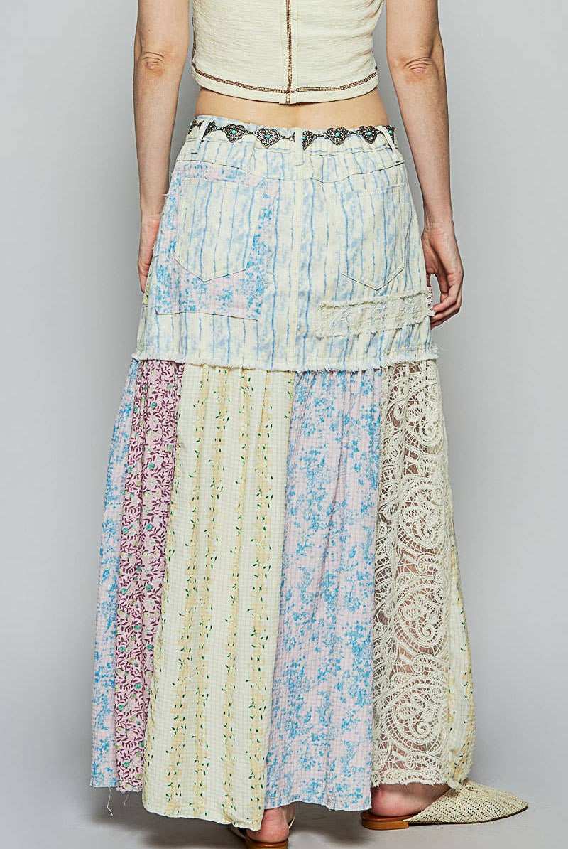 POL Clothing Woven Floral Print Mixed Skirt-Skirts-Pol Clothing-Stuffology - Where Vintage Meets Modern, A Boutique for Real Women in Crosbyton, TX