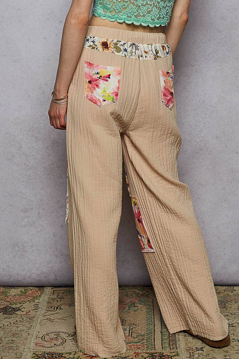 POL Double Gauze Floral Patch Pants-Pants-Pol Clothing-Stuffology - Where Vintage Meets Modern, A Boutique for Real Women in Crosbyton, TX