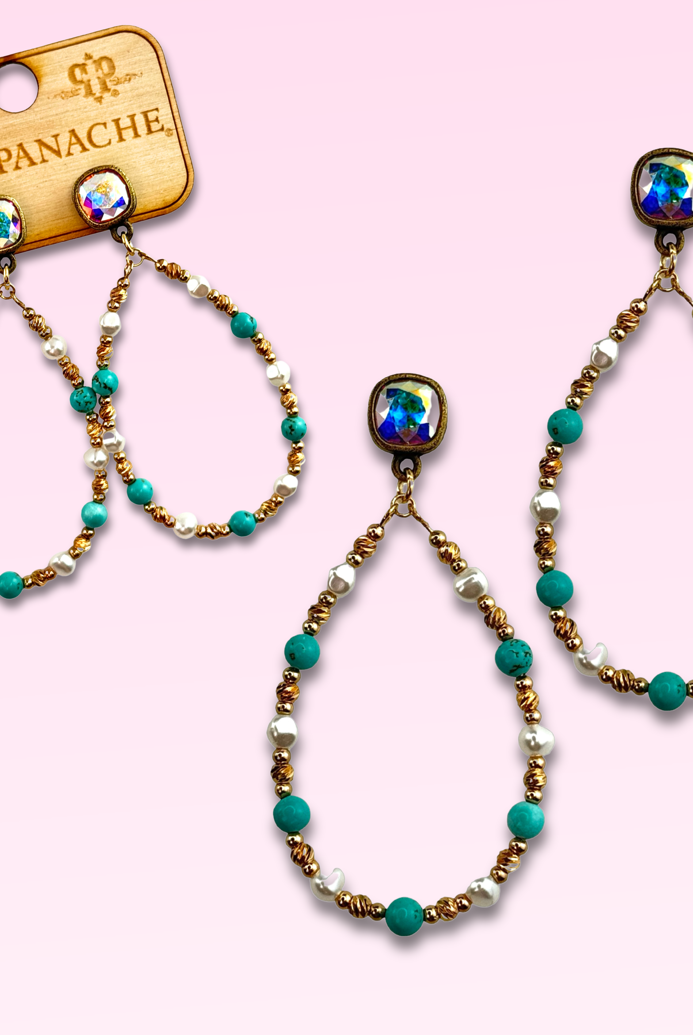 Turquoise and gold teardrop earring with Austrian crystal-Earrings-Pink Panache Brands-Stuffology - Where Vintage Meets Modern, A Boutique for Real Women in Crosbyton, TX