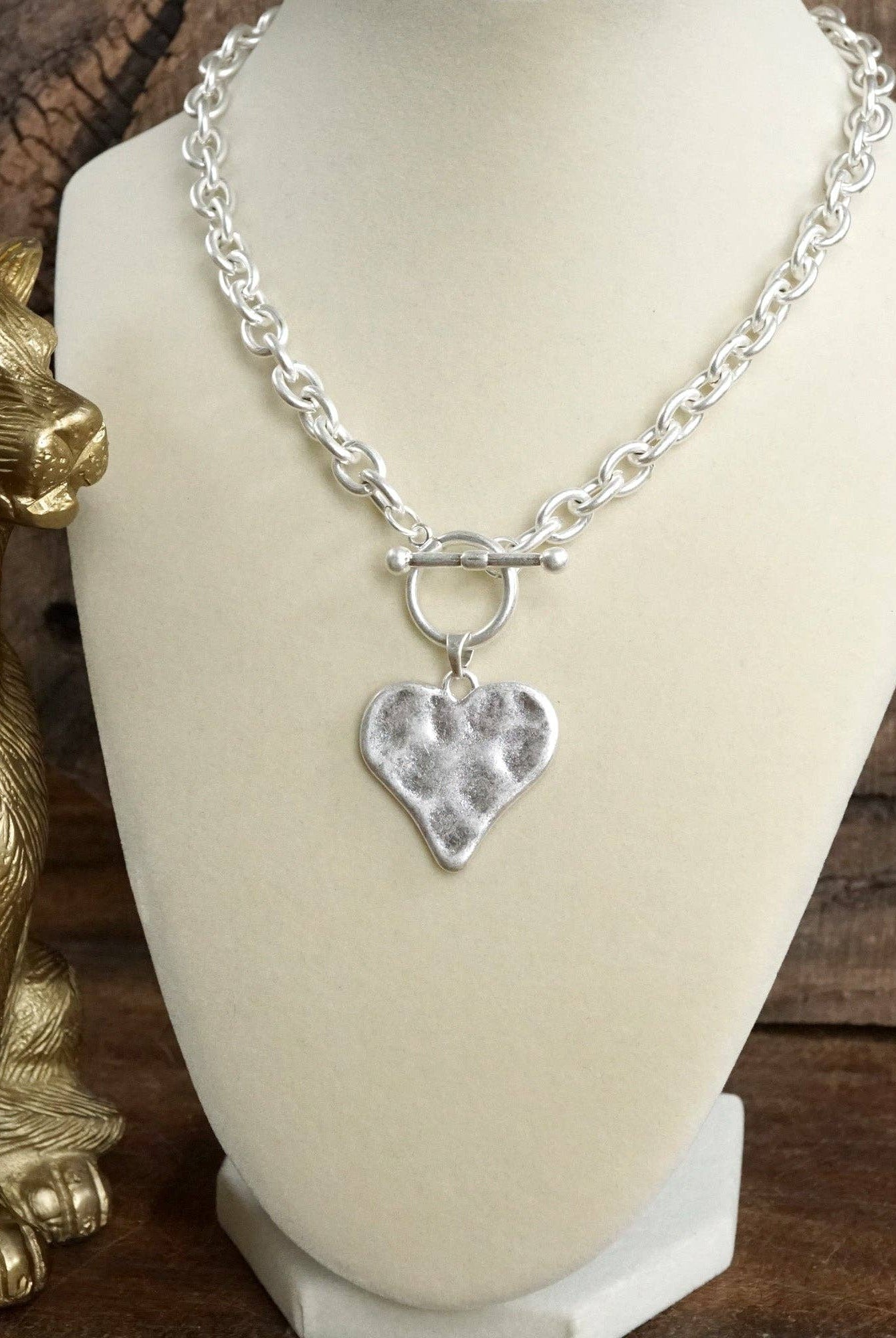 Boho Hammered Heart Front Toggle Necklace – Rustic Gold or Silver-Necklaces-PennyLine inc-Stuffology - Where Vintage Meets Modern, A Boutique for Real Women in Crosbyton, TX