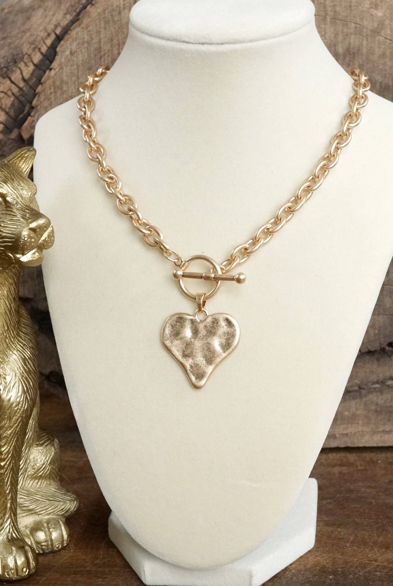 Boho Hammered Heart Front Toggle Necklace – Rustic Gold or Silver-Necklaces-PennyLine inc-Stuffology - Where Vintage Meets Modern, A Boutique for Real Women in Crosbyton, TX