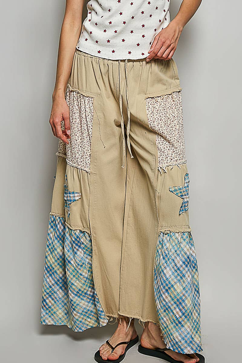 Star Patch Chambray Wide Leg Pants-Pants-Pol Clothing-Stuffology - Where Vintage Meets Modern, A Boutique for Real Women in Crosbyton, TX