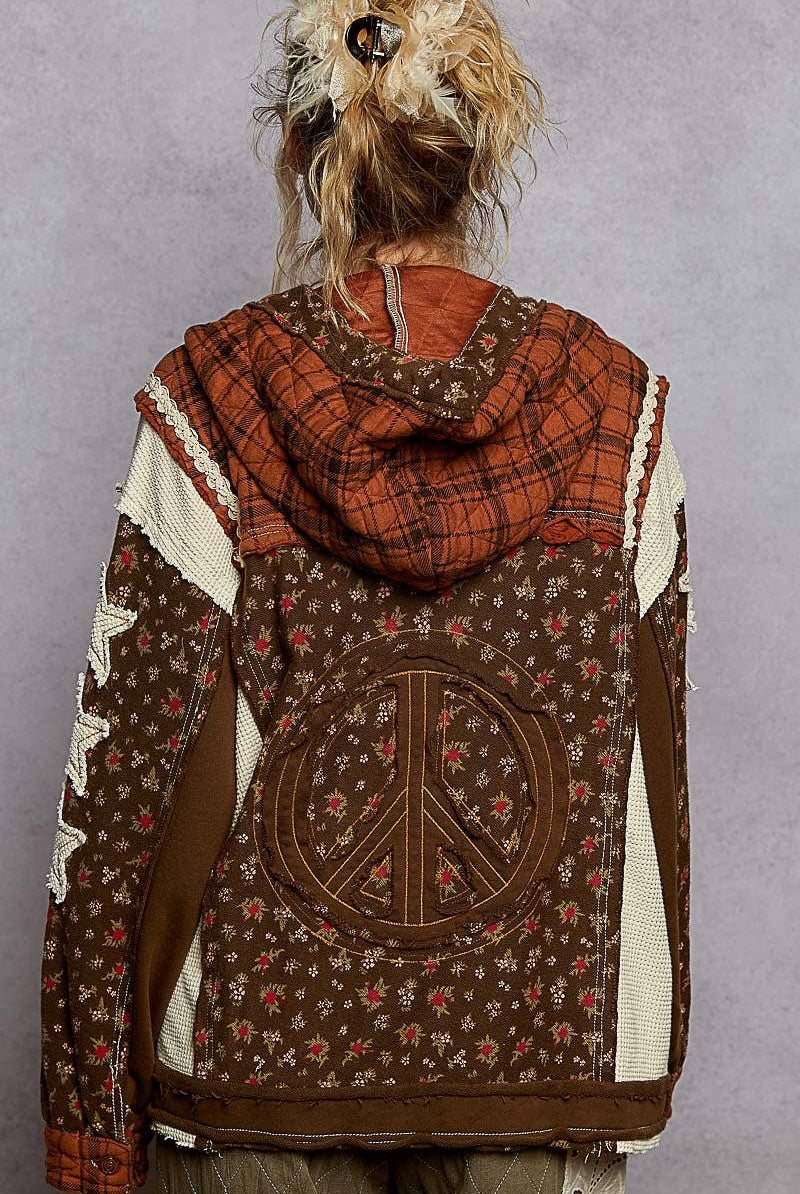 POL Clothing - Star Patch Hoodie Jacket-Hoodie-Pol Clothing-Stuffology - Where Vintage Meets Modern, A Boutique for Real Women in Crosbyton, TX