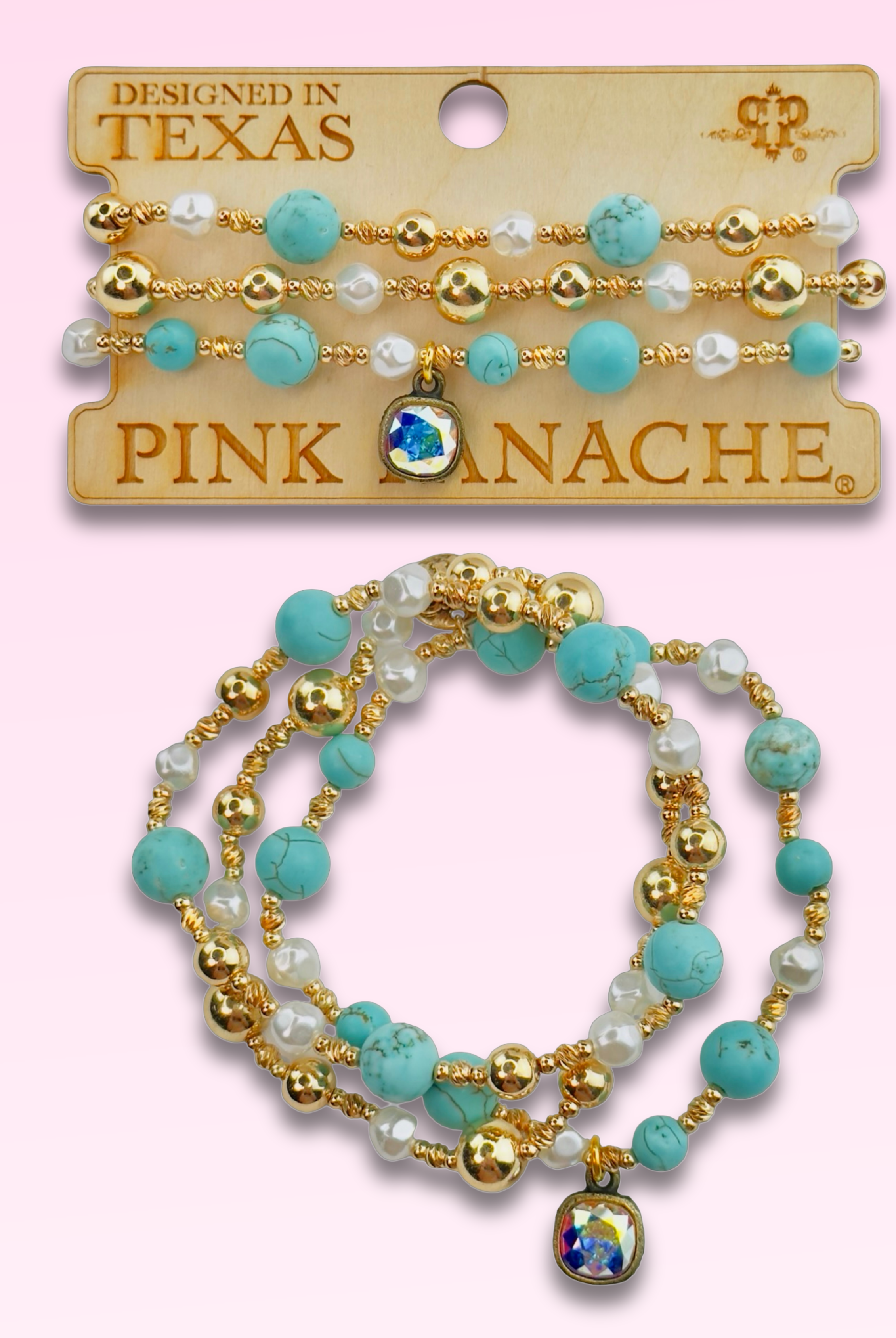 Turquoise and gold bracelet with Austrian crystal-Bracelets-Pink Panache Brands-Stuffology - Where Vintage Meets Modern, A Boutique for Real Women in Crosbyton, TX