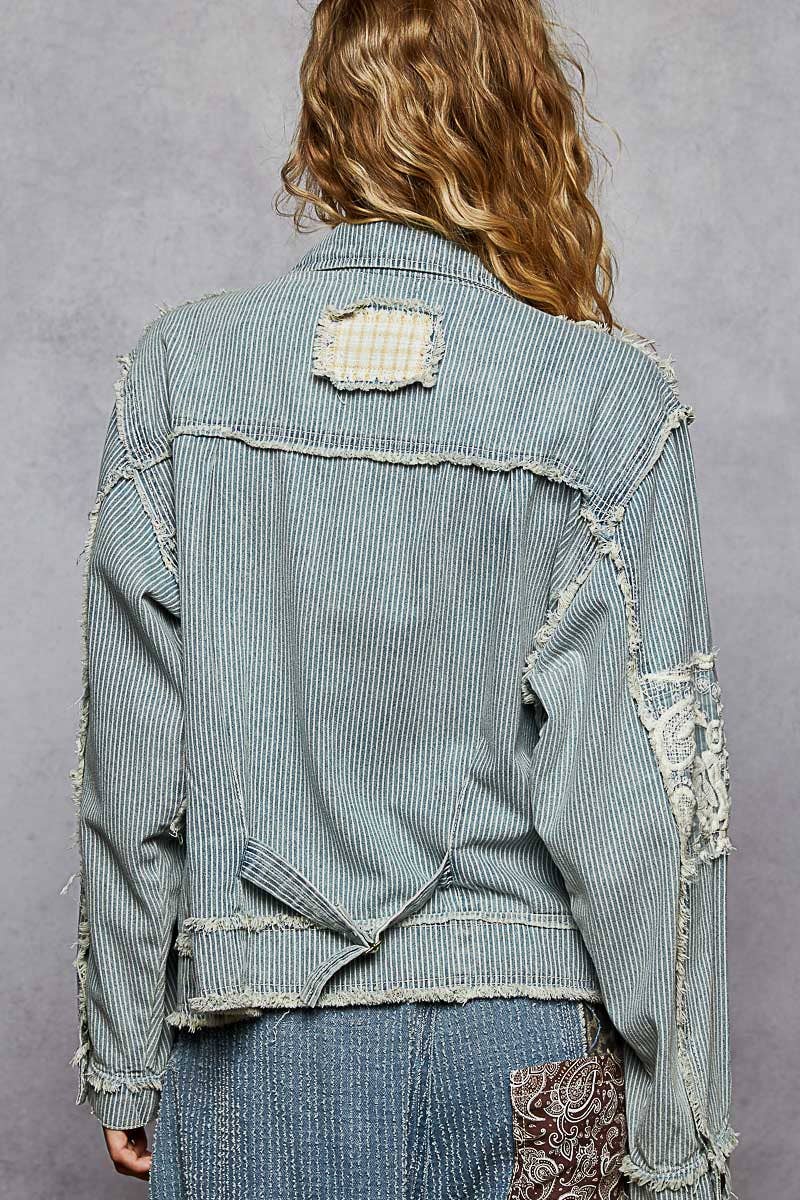 POL Clothing - Long sleeve textured woven lace patchwork jacket-Jackets-Pol Clothing-Stuffology - Where Vintage Meets Modern, A Boutique for Real Women in Crosbyton, TX