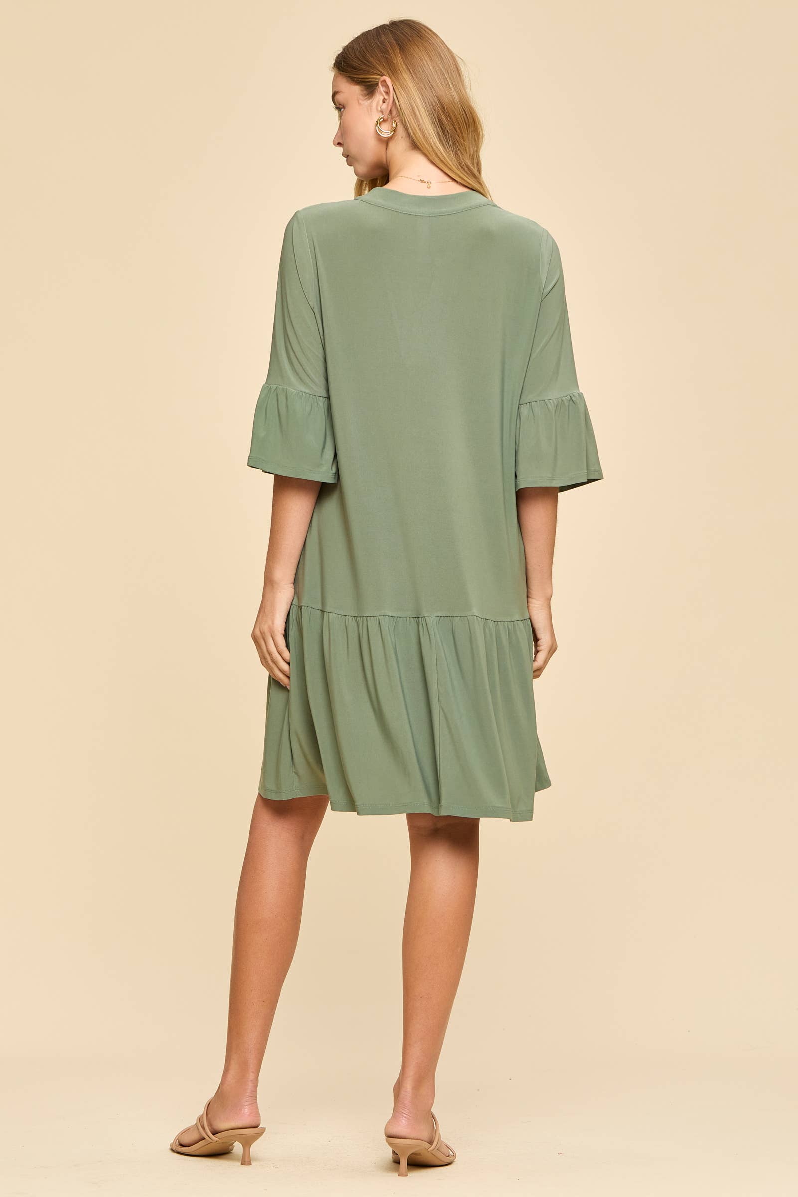 Shirred Tiered Relaxed 3/4 Sleeve Dress-Dresses-Dear Scarlett-Stuffology - Where Vintage Meets Modern, A Boutique for Real Women in Crosbyton, TX