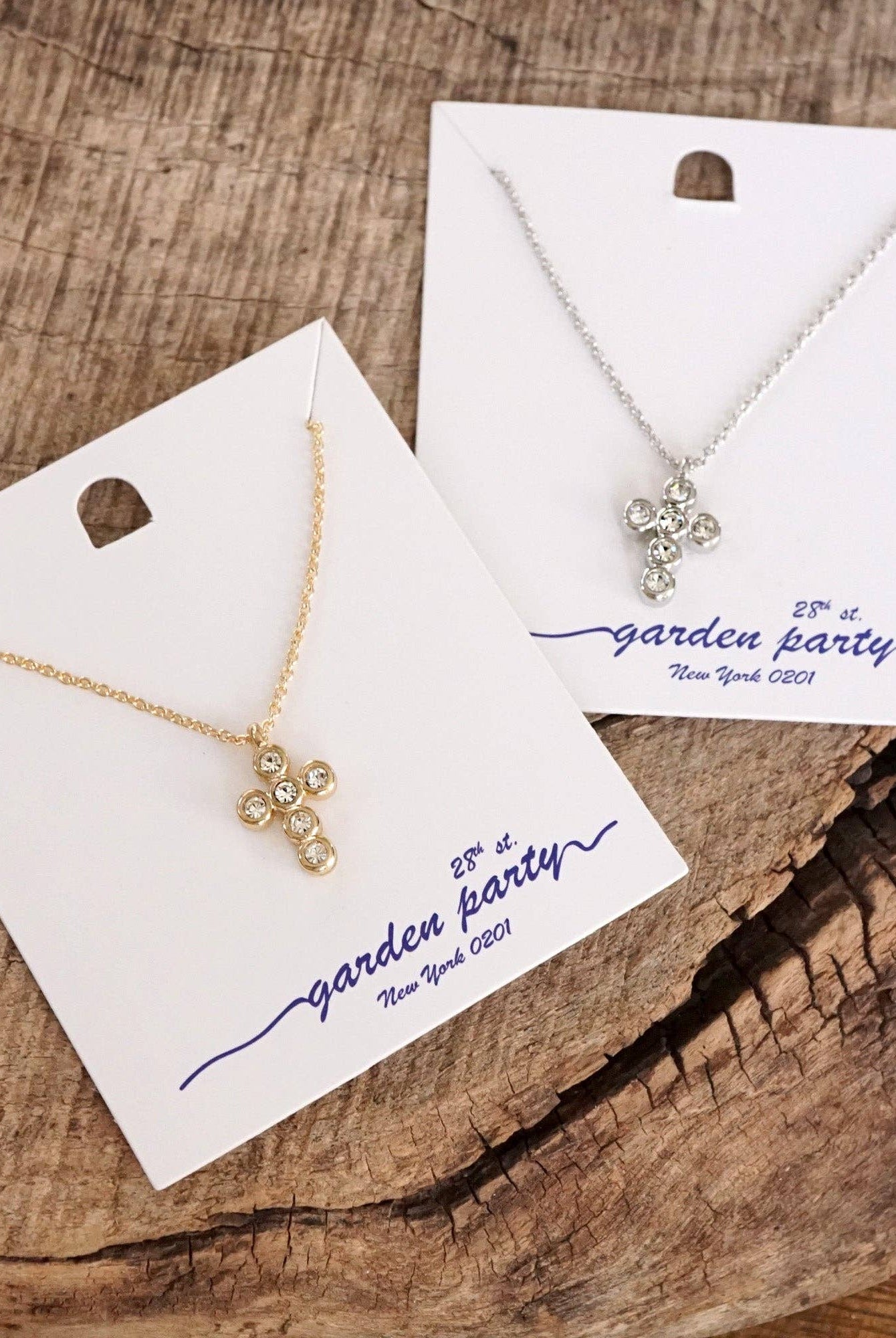 Classic Dainty Cross and Crystal Necklace – Gold and Silver Tones-Necklaces-PennyLine inc-Stuffology - Where Vintage Meets Modern, A Boutique for Real Women in Crosbyton, TX