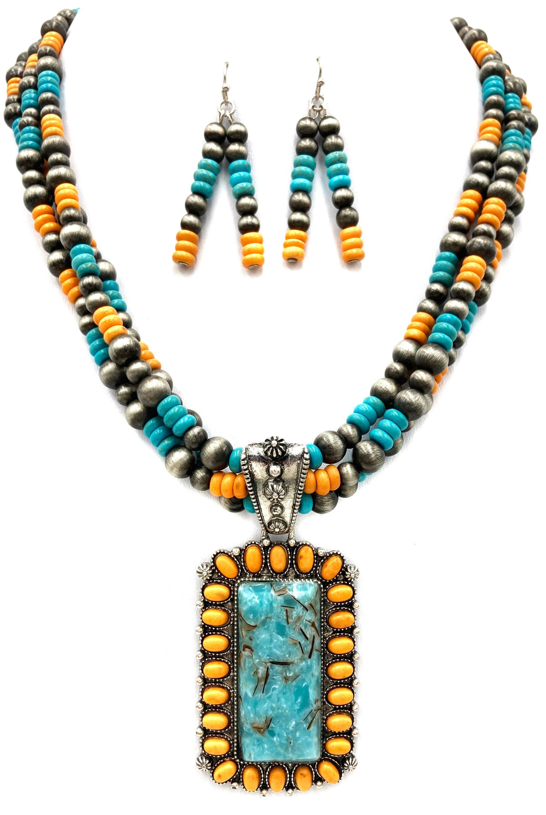 Concho Stone Turquoise Bead Pearl Western Chunky Necklace-Necklaces-Lunar Deer-Stuffology - Where Vintage Meets Modern, A Boutique for Real Women in Crosbyton, TX