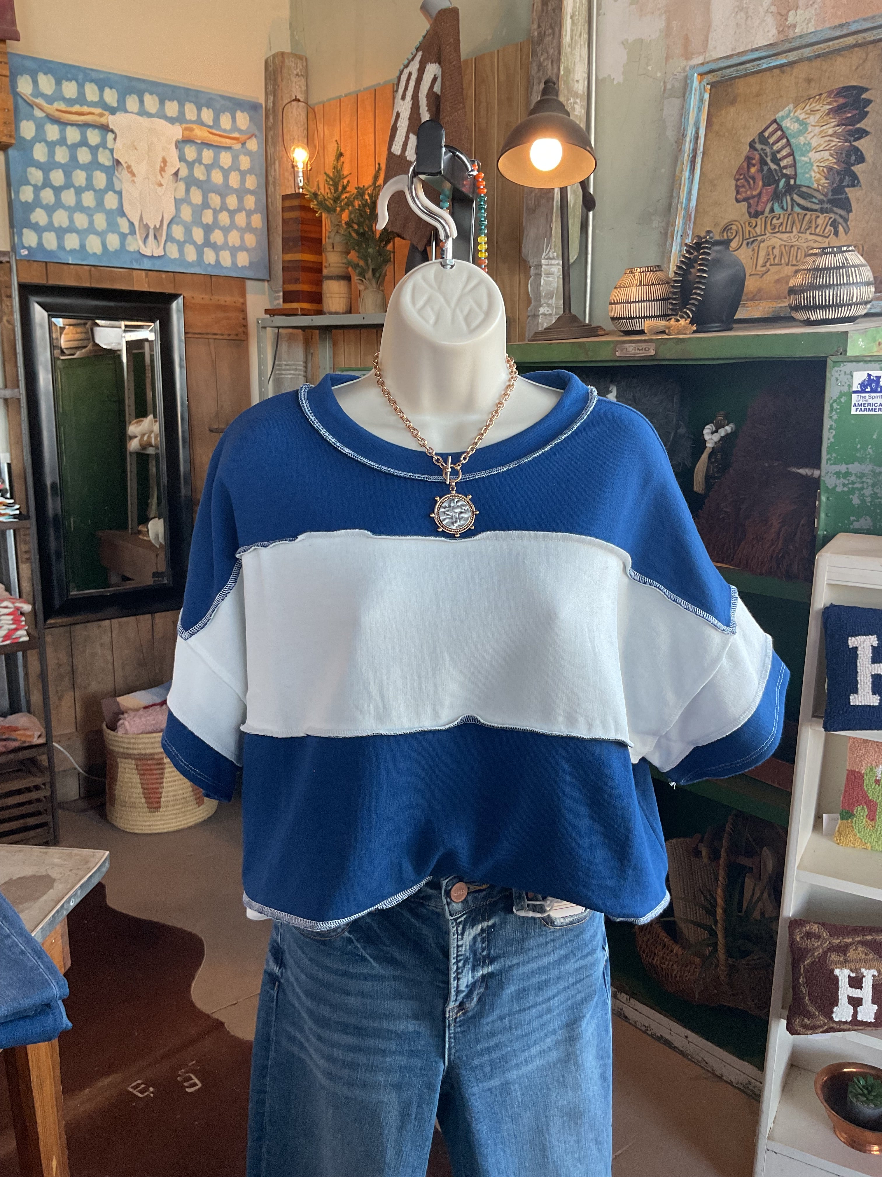 FRENCH TERRY COLOR BLOCK EXPOSED SEAM TOP-Zenana-Stuffology - Where Vintage Meets Modern, A Boutique for Real Women in Crosbyton, TX