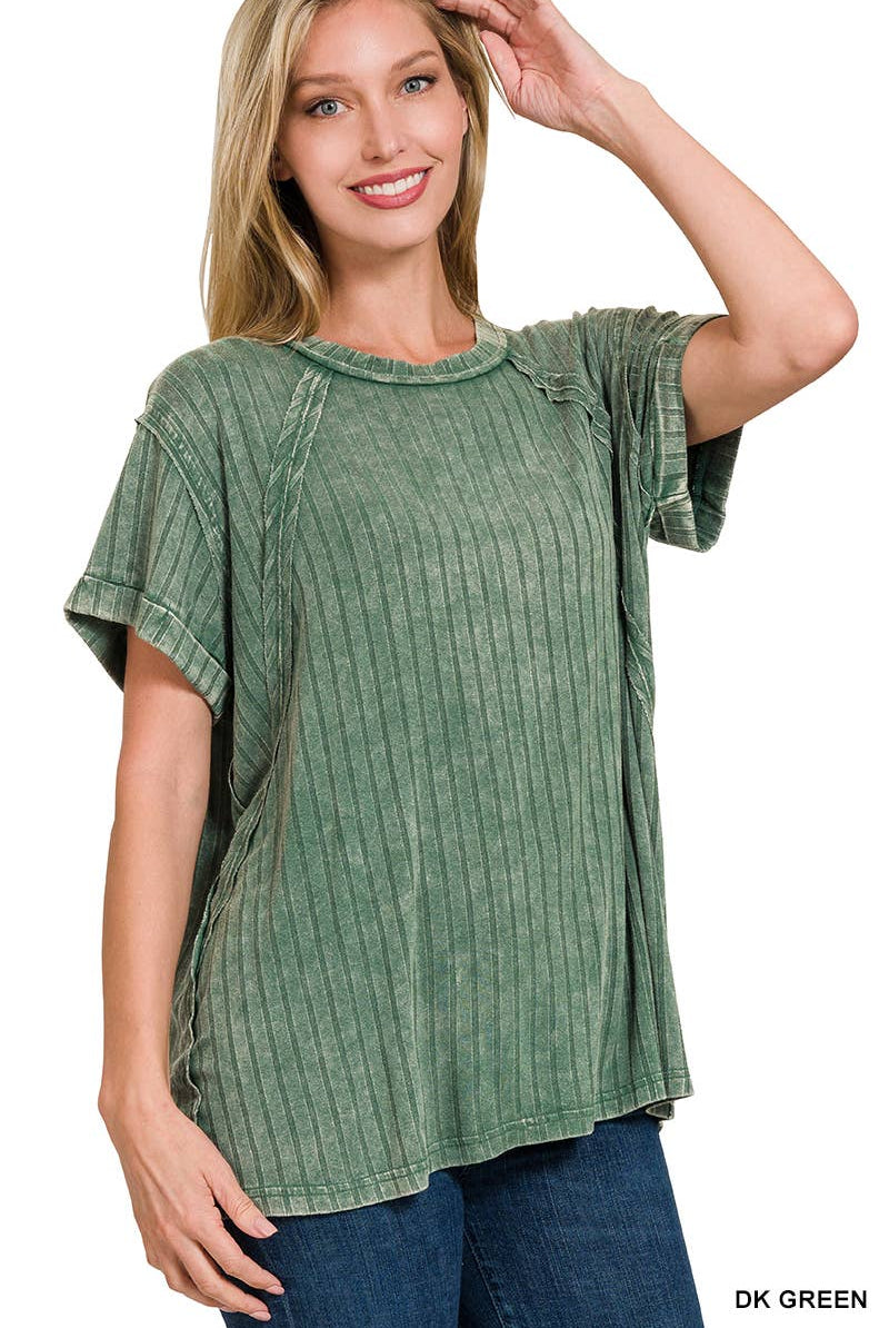 Ribbed Raglan Dolman Sleeve Boat Neck Top-Top-Stuffology Boutique-Stuffology - Where Vintage Meets Modern, A Boutique for Real Women in Crosbyton, TX