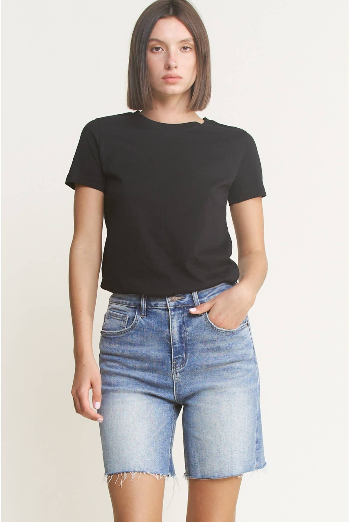 High Waist Bermuda Mica Denim Shorts-Shorts-Mica Denim-Stuffology - Where Vintage Meets Modern, A Boutique for Real Women in Crosbyton, TX