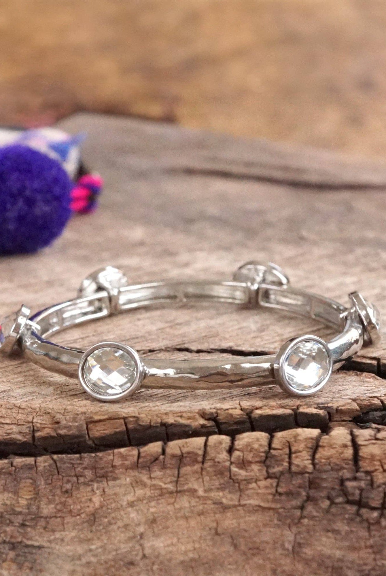 Jeweled Golden Bangle - with Faceted glass oval colorful jewels-Bracelets-PennyLine inc-Stuffology - Where Vintage Meets Modern, A Boutique for Real Women in Crosbyton, TX