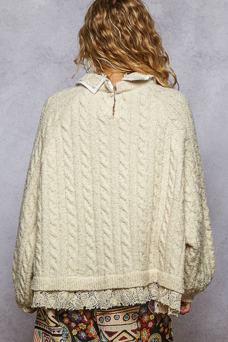 Collar neck double gauze crochet patch solid sweater top - POL Clothing-Sweaters-Pol Clothing-Stuffology - Where Vintage Meets Modern, A Boutique for Real Women in Crosbyton, TX