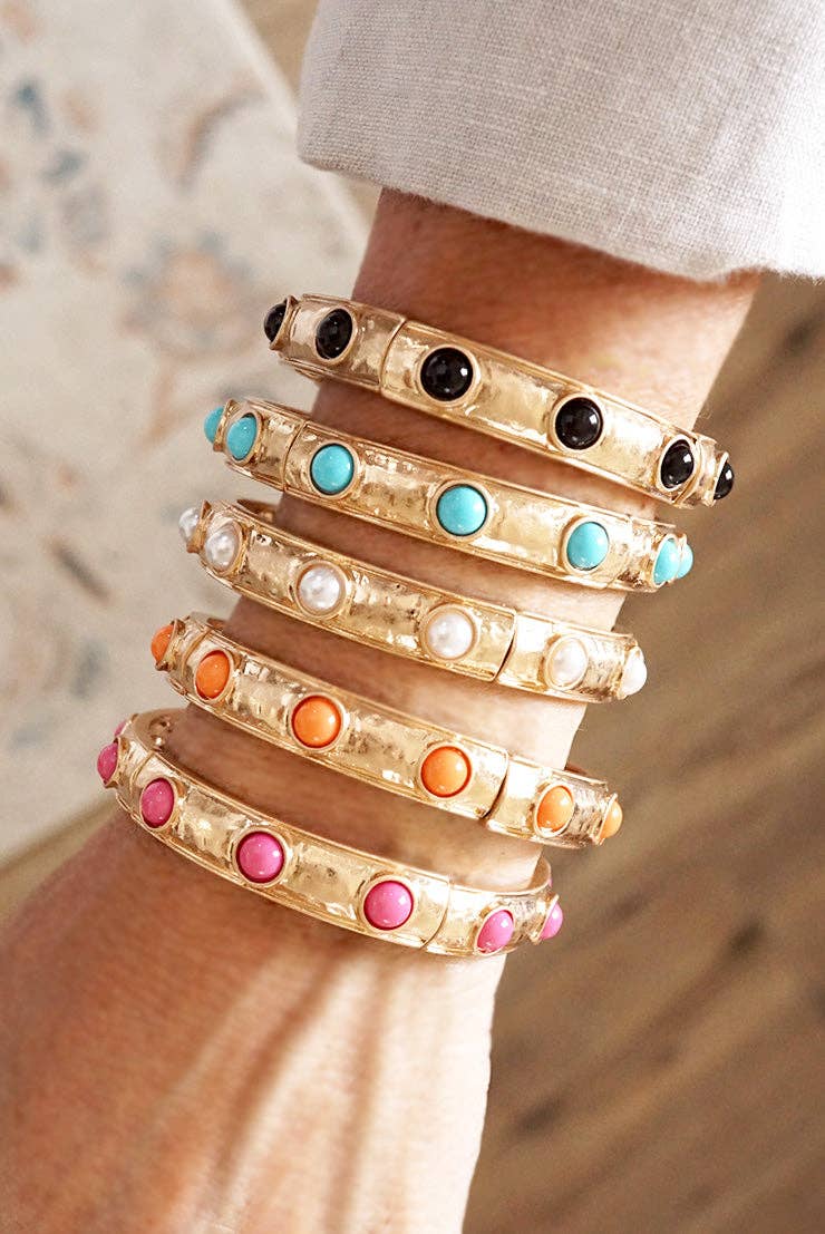 Timeless Charm – Slim Cabochon Eternity Bangle-Bracelets-PennyLine inc-Stuffology - Where Vintage Meets Modern, A Boutique for Real Women in Crosbyton, TX