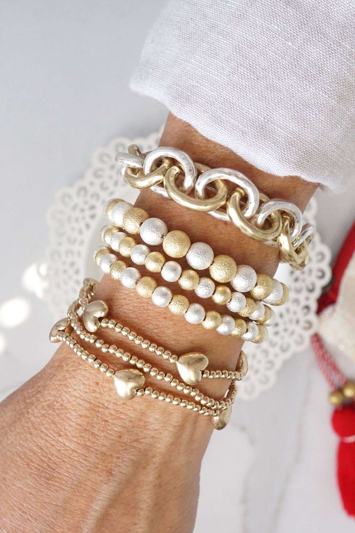 Chunky Chain Bracelet in Worn Silver and Gold tone-Bracelets-PennyLine inc-Stuffology - Where Vintage Meets Modern, A Boutique for Real Women in Crosbyton, TX
