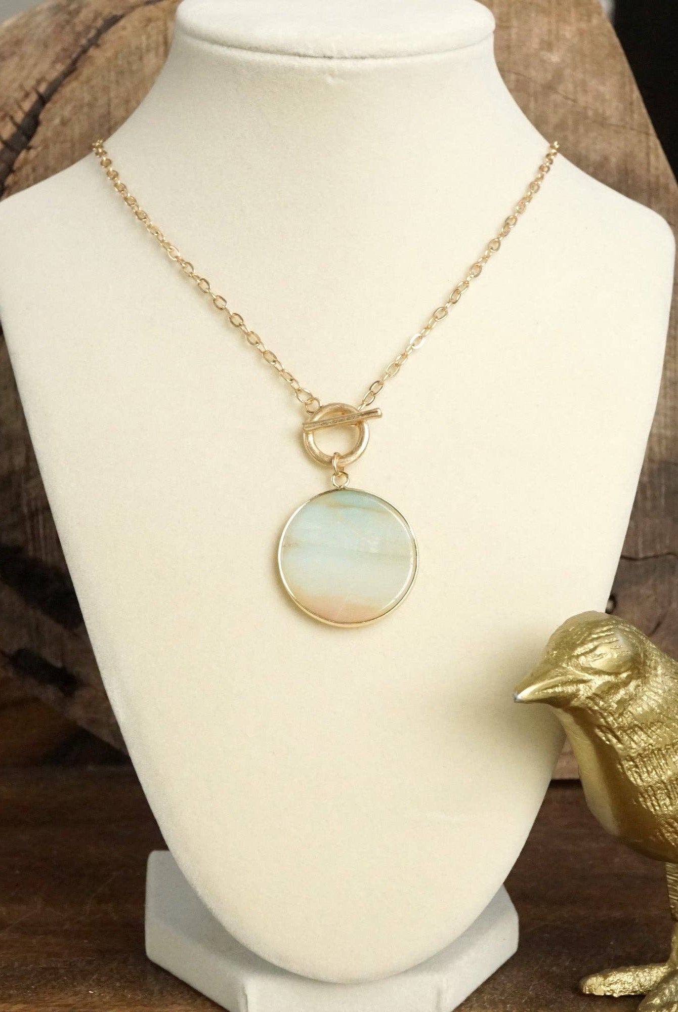 Semi-Precious Disc Pendant Front Toggle Chain Necklace-Necklaces-PennyLine inc-Stuffology - Where Vintage Meets Modern, A Boutique for Real Women in Crosbyton, TX