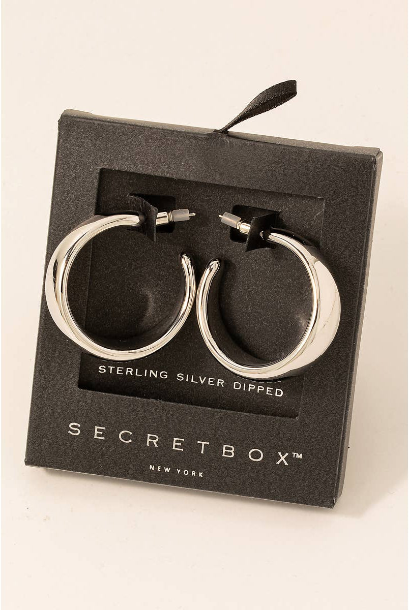 Secret Box Gold Dipped Wide Beveled Hoop Earrings-Earrings-Fame Accessories-Stuffology - Where Vintage Meets Modern, A Boutique for Real Women in Crosbyton, TX