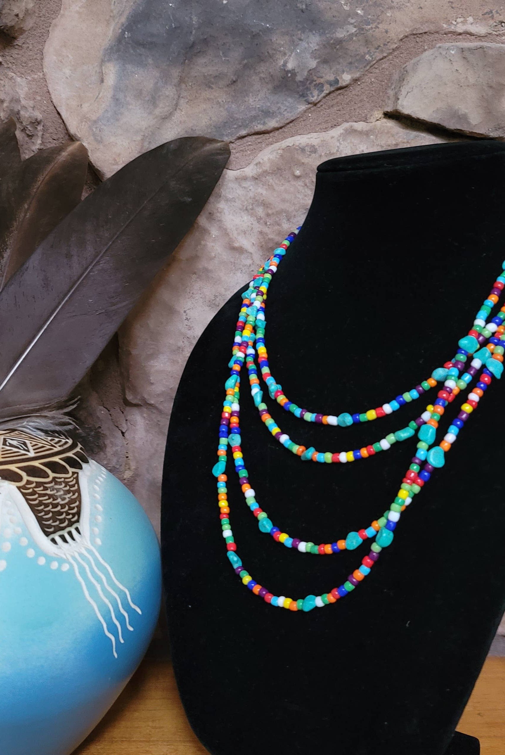 Native American made Turquoise, glass bead necklace-Horse Spirit Studio-Stuffology - Where Vintage Meets Modern, A Boutique for Real Women in Crosbyton, TX