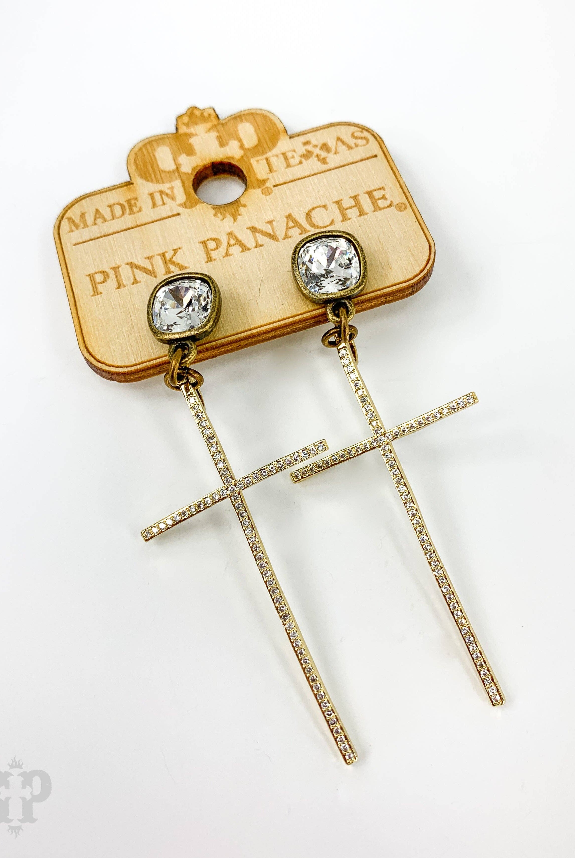 Rhinestone cross earring with Austrian crystal-Earrings-Pink Panache Brands-Stuffology - Where Vintage Meets Modern, A Boutique for Real Women in Crosbyton, TX