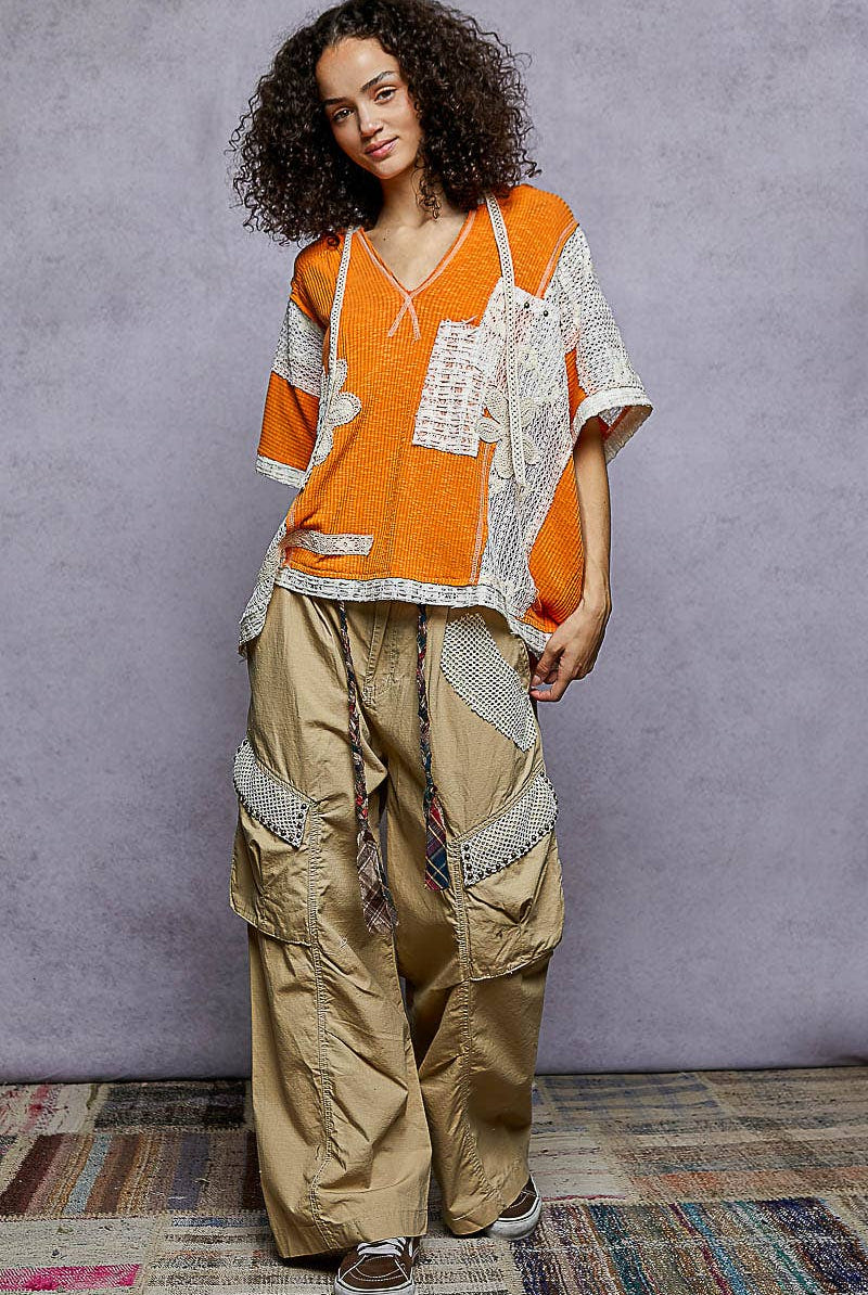 POL Clothing Orange Crochet Patch Hoodie Top-Hoodie-Pol Clothing-Stuffology - Where Vintage Meets Modern, A Boutique for Real Women in Crosbyton, TX