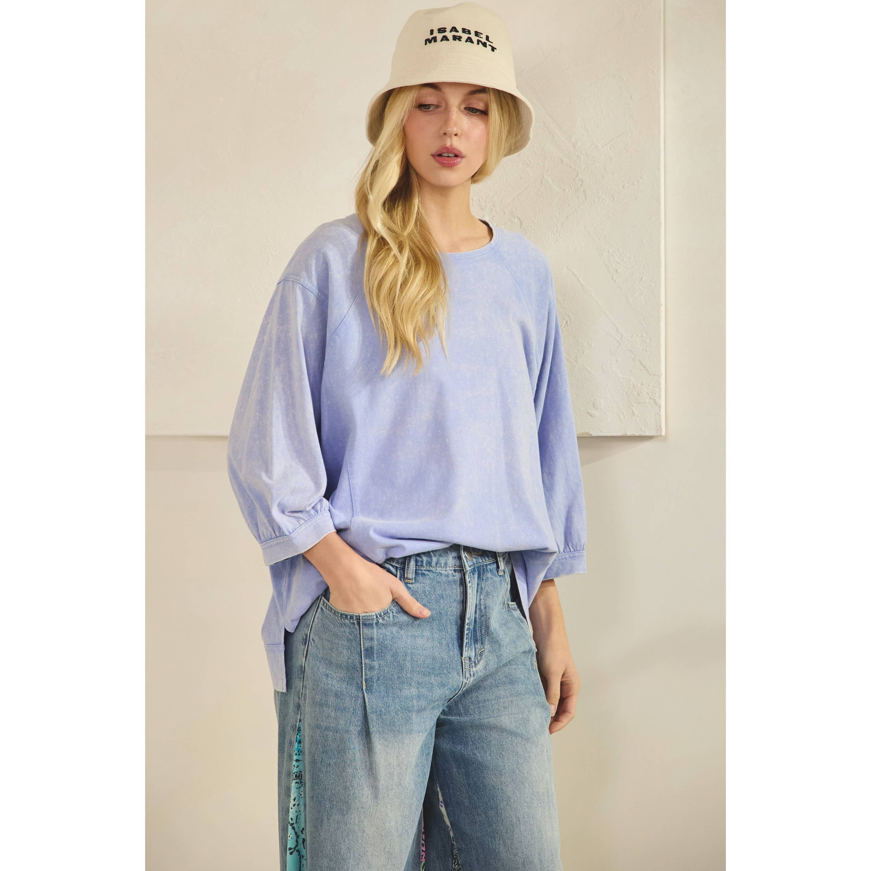 MINERAL WASH OVERSIZE PUFF-SLEEVE PULLOVER TEE-TOP-Sage + Fig-Stuffology - Where Vintage Meets Modern, A Boutique for Real Women in Crosbyton, TX