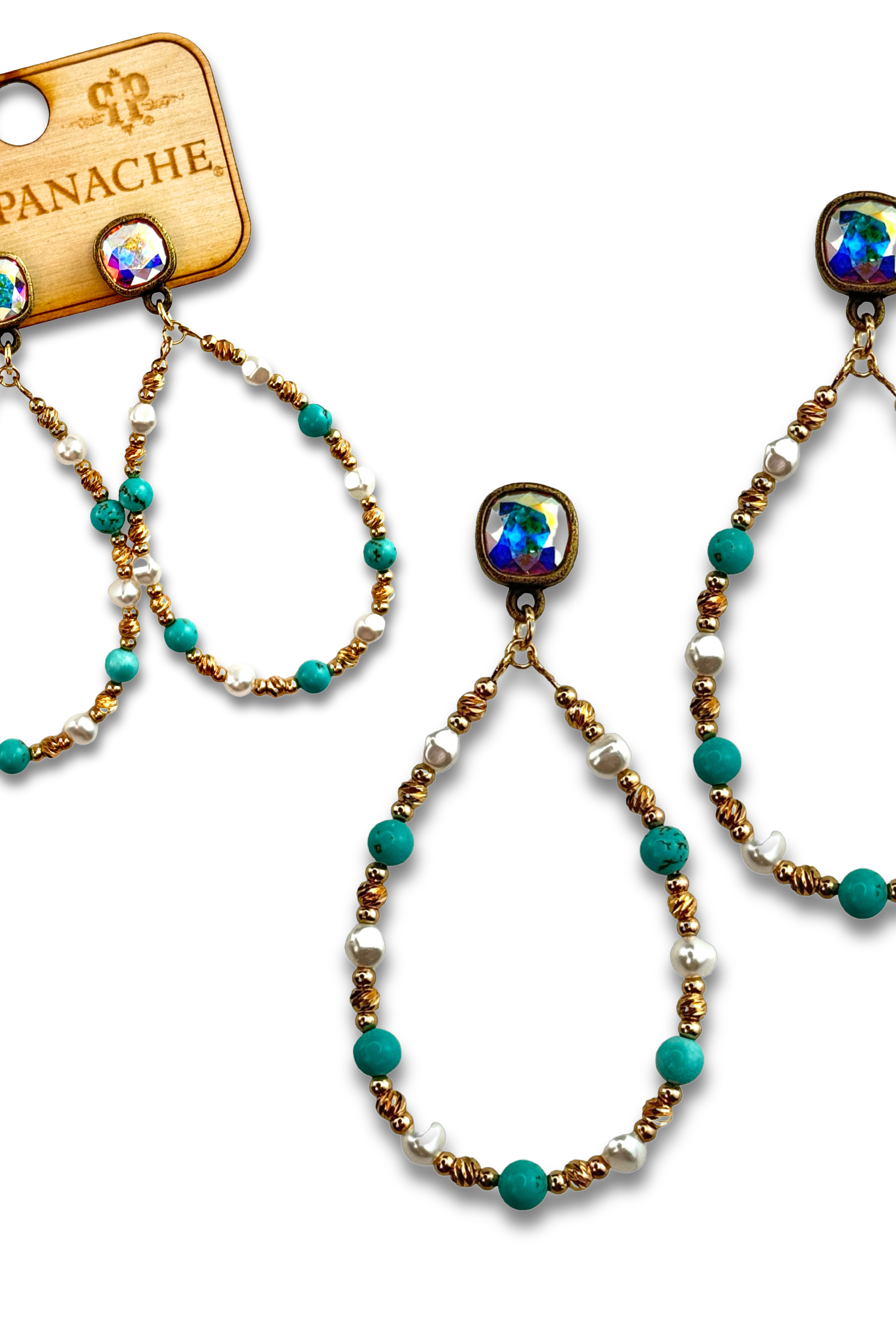 Turquoise and gold teardrop earring with Austrian crystal-Earrings-Pink Panache Brands-Stuffology - Where Vintage Meets Modern, A Boutique for Real Women in Crosbyton, TX