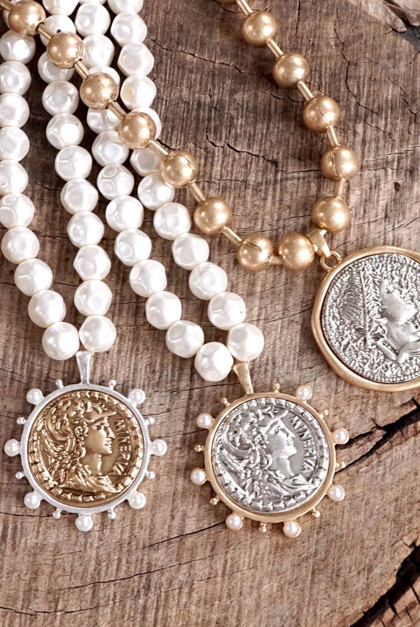 Boho Coin and Pearl Statement Necklace – Gold and Silver Tone-necklace-PennyLine inc-Stuffology - Where Vintage Meets Modern, A Boutique for Real Women in Crosbyton, TX
