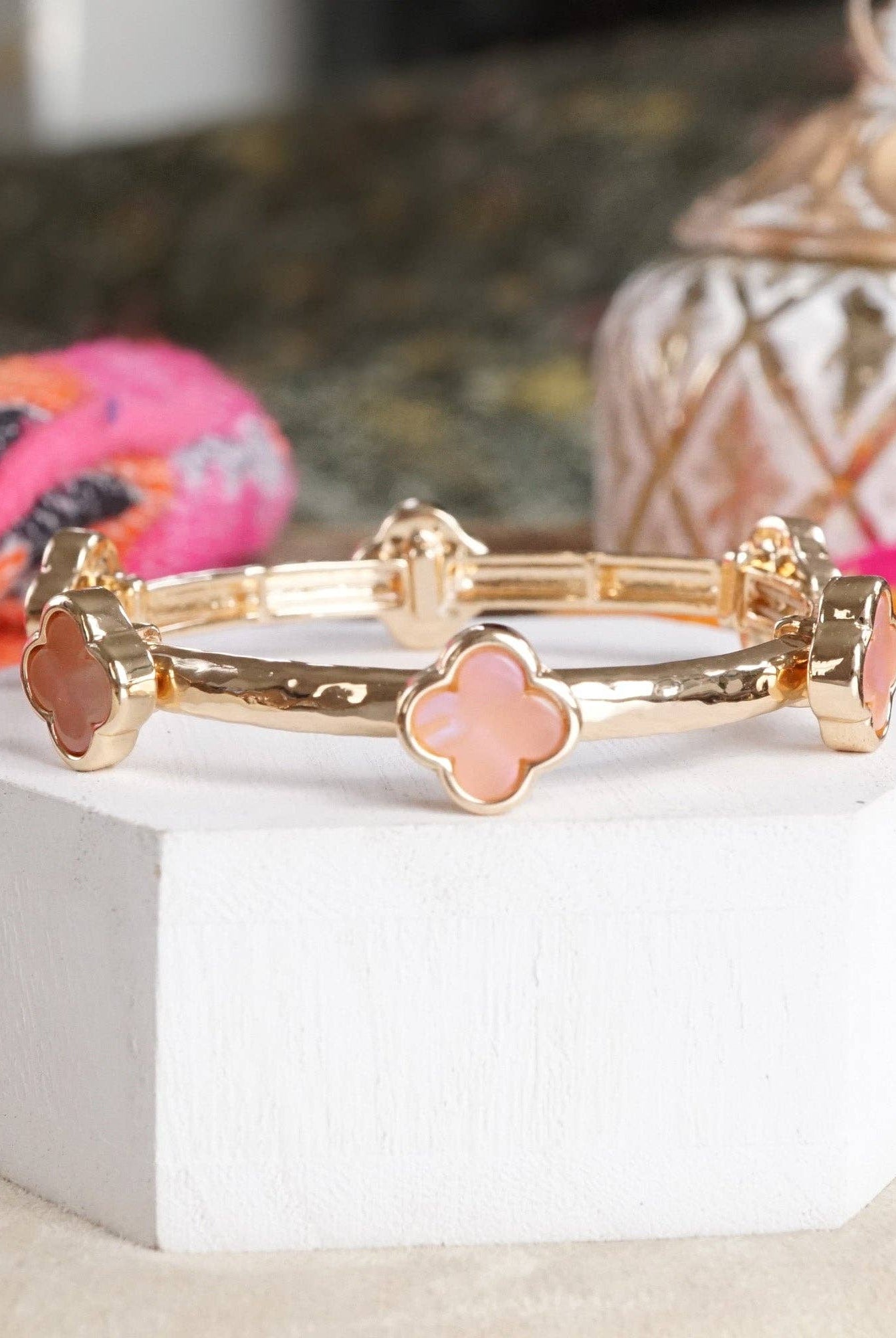 Clover Stretchy Bangle Bracelet – White, Pink, Mint, Tortoise-PennyLine inc-Stuffology - Where Vintage Meets Modern, A Boutique for Real Women in Crosbyton, TX