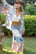 Star patch detail solid chambray wide pants-Pants-Pol Clothing-Stuffology - Where Vintage Meets Modern, A Boutique for Real Women in Crosbyton, TX