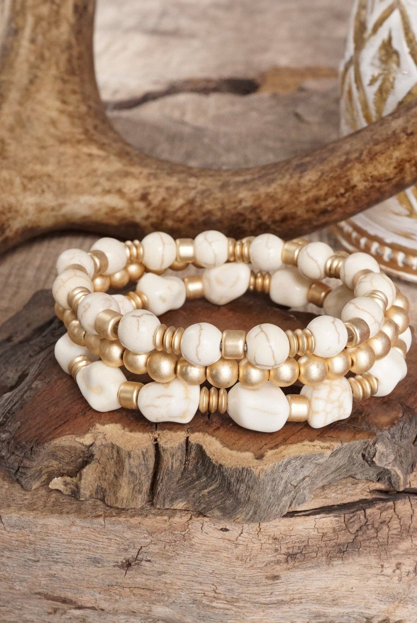 Western-Inspired Beaded Bracelet Set – Gold & Stone Accents-PennyLine inc-Stuffology - Where Vintage Meets Modern, A Boutique for Real Women in Crosbyton, TX
