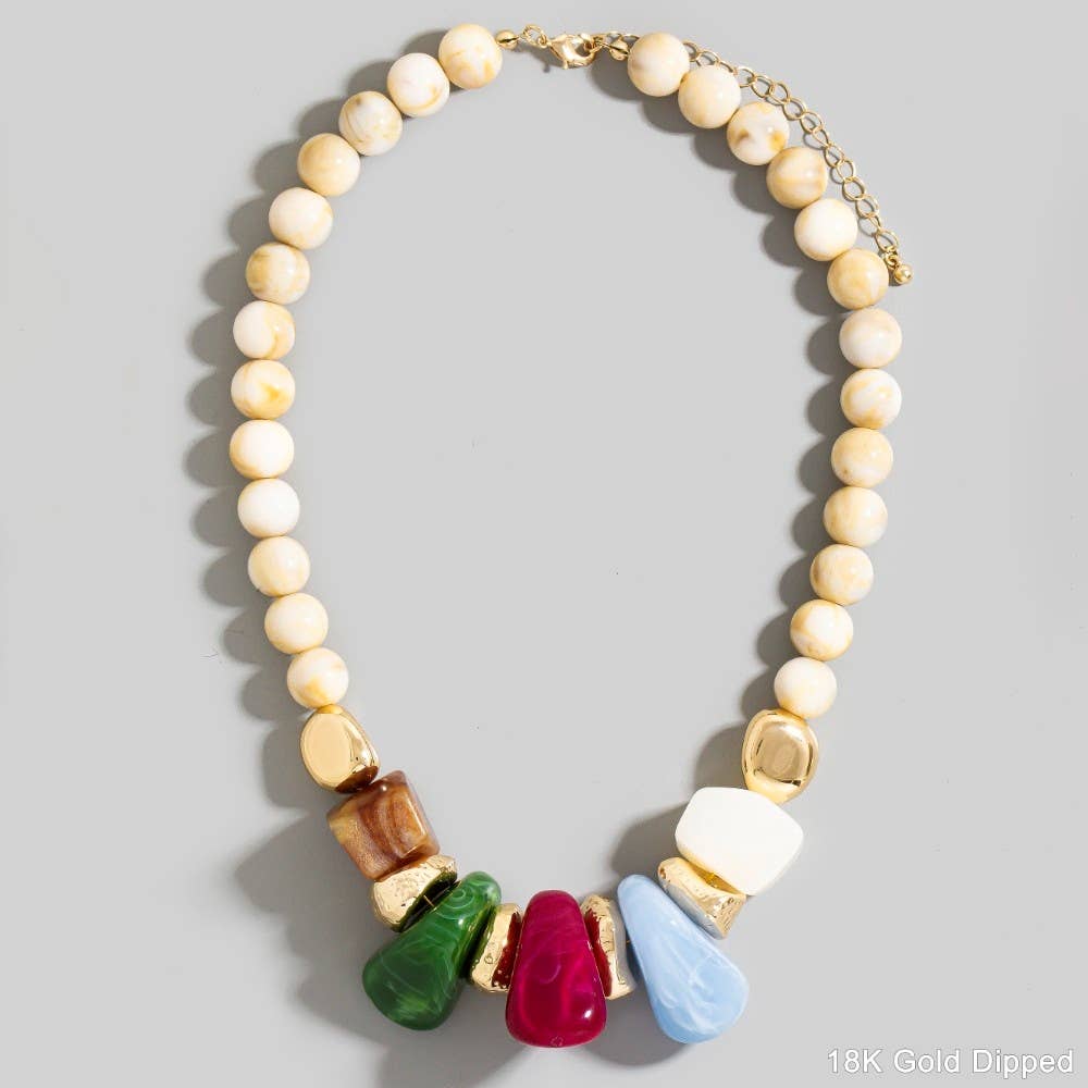 Gold Dipped Acrylic Chunky Beaded Statement Necklace-Necklaces-The Looks by Fame Accessories-Stuffology - Where Vintage Meets Modern, A Boutique for Real Women in Crosbyton, TX
