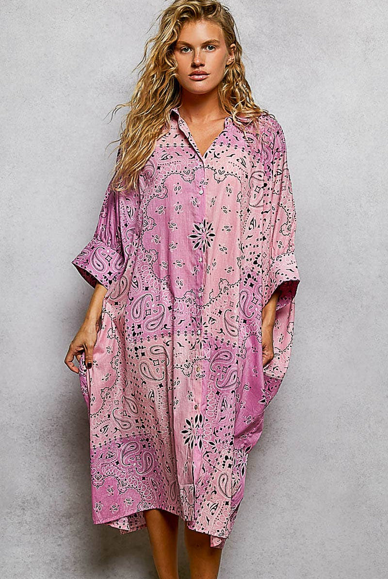 Pink Floral Printed Button Down Dress - Jacket-Dresses-Pol Clothing-Stuffology - Where Vintage Meets Modern, A Boutique for Real Women in Crosbyton, TX