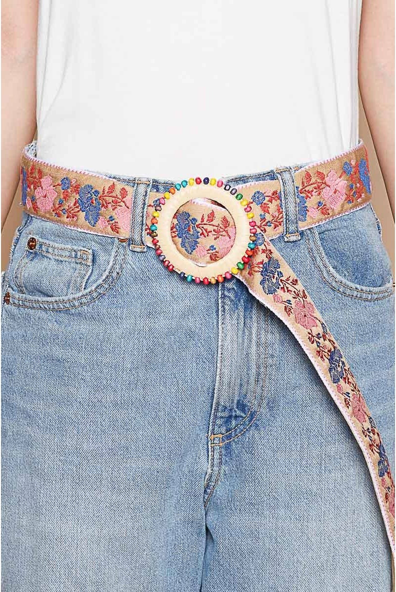 Floral pattern round buckle multicolored beads-BELT-POL Clothing-Stuffology - Where Vintage Meets Modern, A Boutique for Real Women in Crosbyton, TX