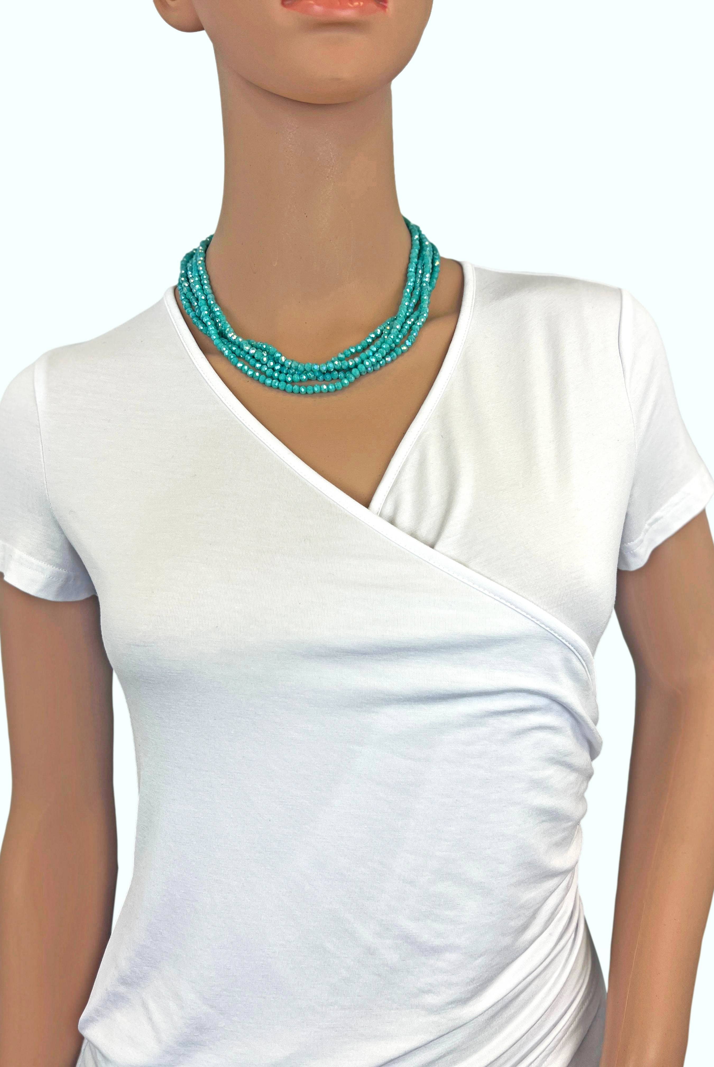 5 Strand Rondelle Blue Turquoise Crystal Necklace-Necklaces-IST Jewelry-Stuffology - Where Vintage Meets Modern, A Boutique for Real Women in Crosbyton, TX