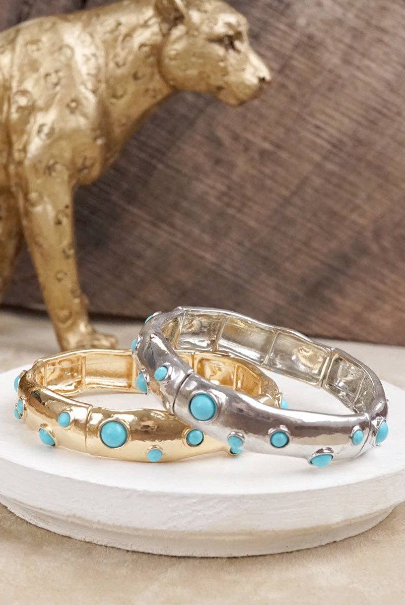 Desert Dew – Turquoise Cabochon Stretch Bangle-Bracelets-PennyLine inc-Stuffology - Where Vintage Meets Modern, A Boutique for Real Women in Crosbyton, TX