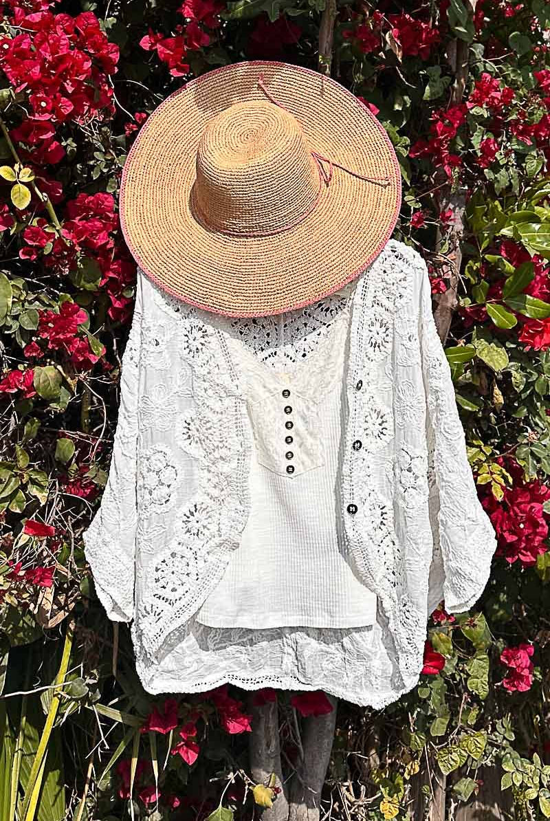 V-neck crochet woven roomy fit cardigan top-Gauze Cardigan-Pol Clothing-Stuffology - Where Vintage Meets Modern, A Boutique for Real Women in Crosbyton, TX