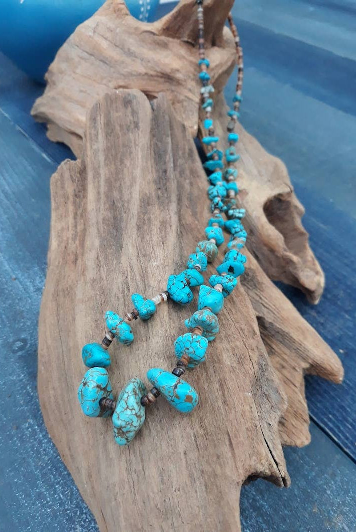 Handmade Turquoise Nugget Necklace with Seashell Heishi-Horse Spirit Studio-Stuffology - Where Vintage Meets Modern, A Boutique for Real Women in Crosbyton, TX