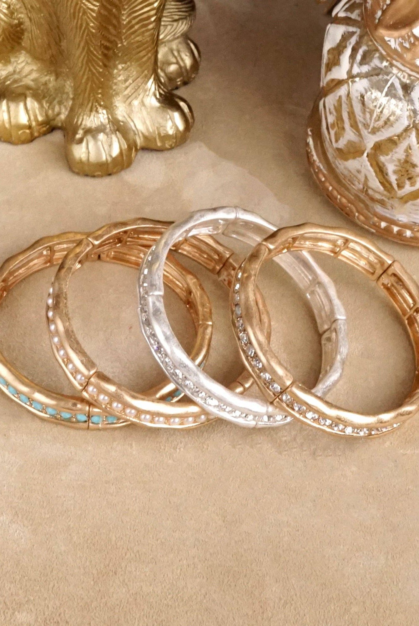 Minimalist TurquoiseCrystal Bangle Bracelet – Brushed Gold-PennyLine inc-Stuffology - Where Vintage Meets Modern, A Boutique for Real Women in Crosbyton, TX