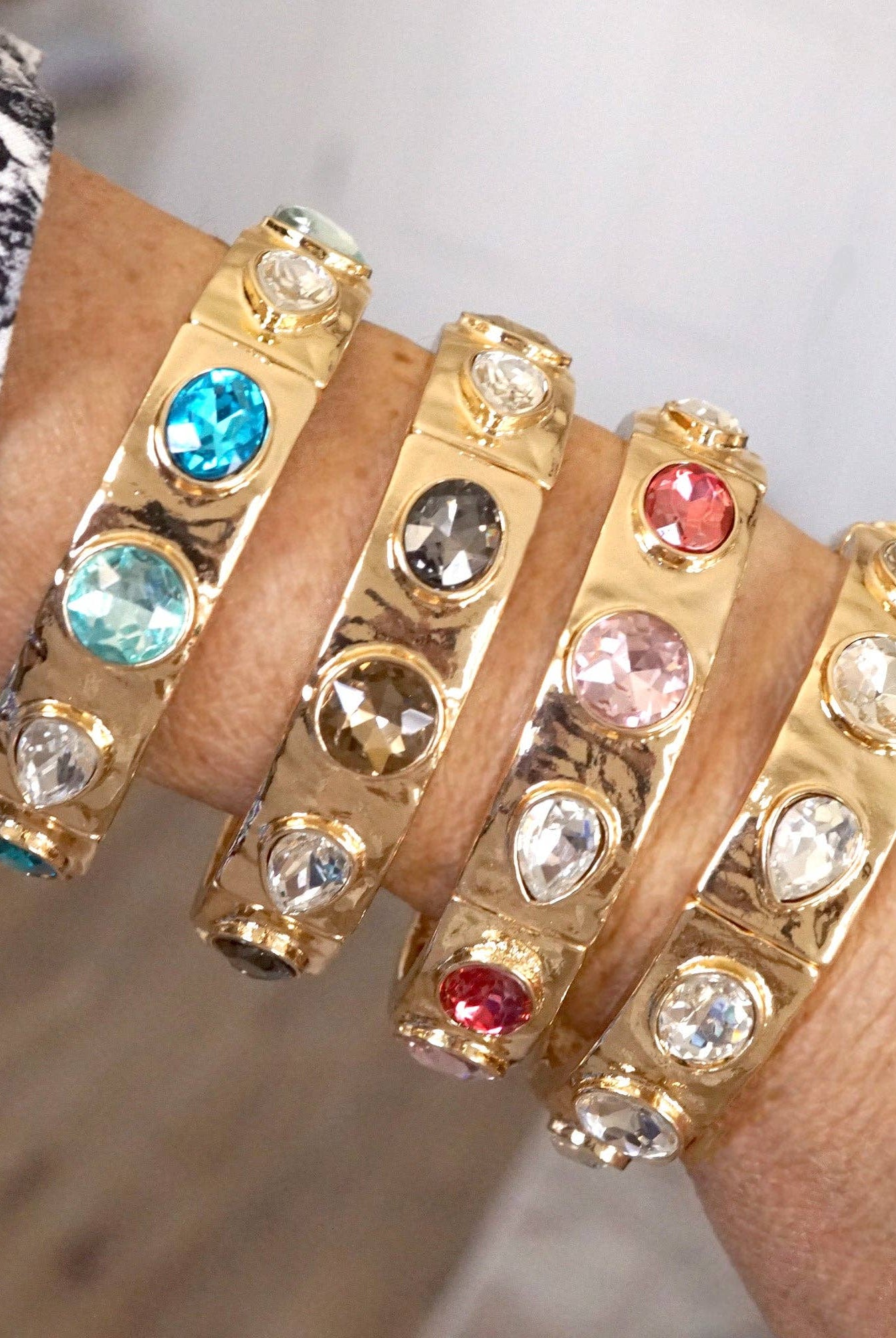 Sparkly Crystal Stretch Bangles – Gold Tone with Color Options-Bracelets-PennyLine inc-Stuffology - Where Vintage Meets Modern, A Boutique for Real Women in Crosbyton, TX