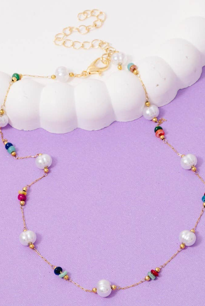 Dainty Chain Bead Station Necklace-Necklaces-The Looks by Fame Accessories-Stuffology - Where Vintage Meets Modern, A Boutique for Real Women in Crosbyton, TX